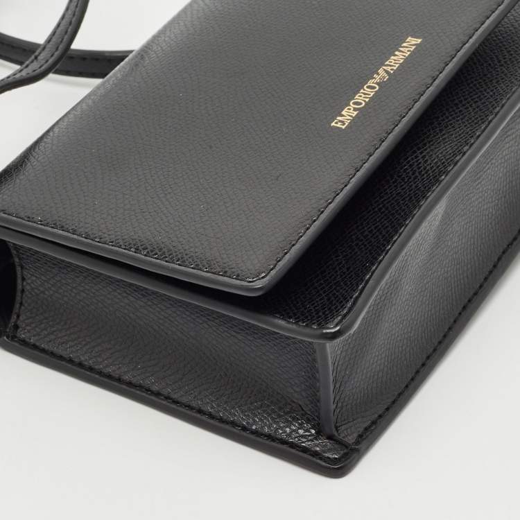 Pre Owned Emporio Armani Black Leather Mini Crossbody Bag