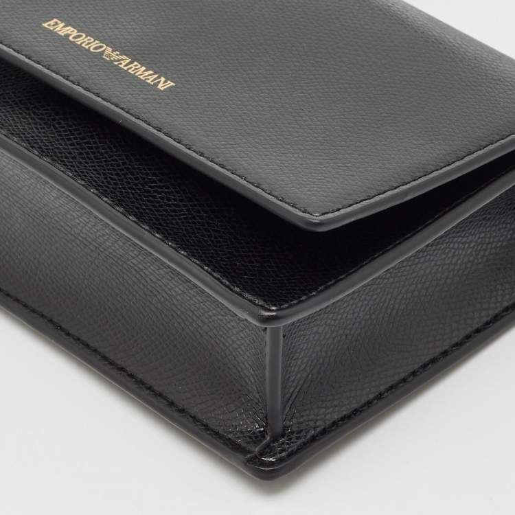 Pre Owned Emporio Armani Black Leather Mini Crossbody Bag
