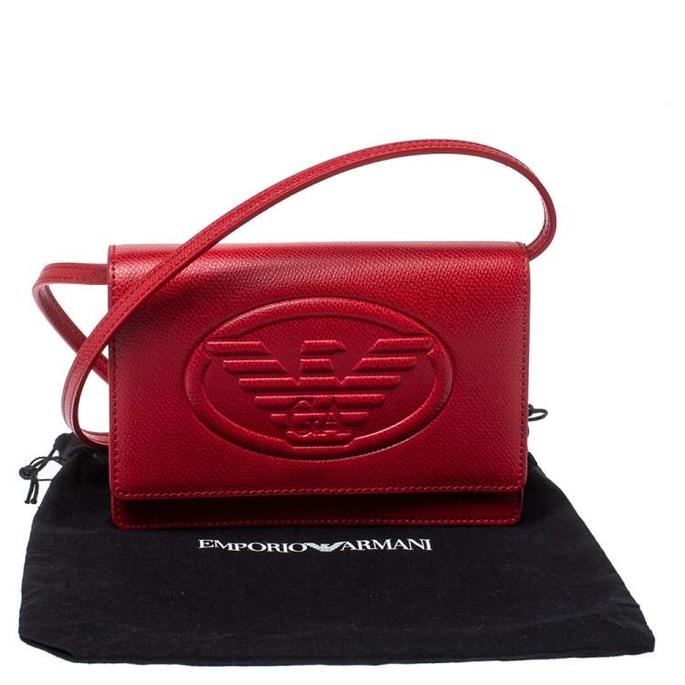 Pre Owned Emporio Armani Red Leather Flap Crossbody Bag