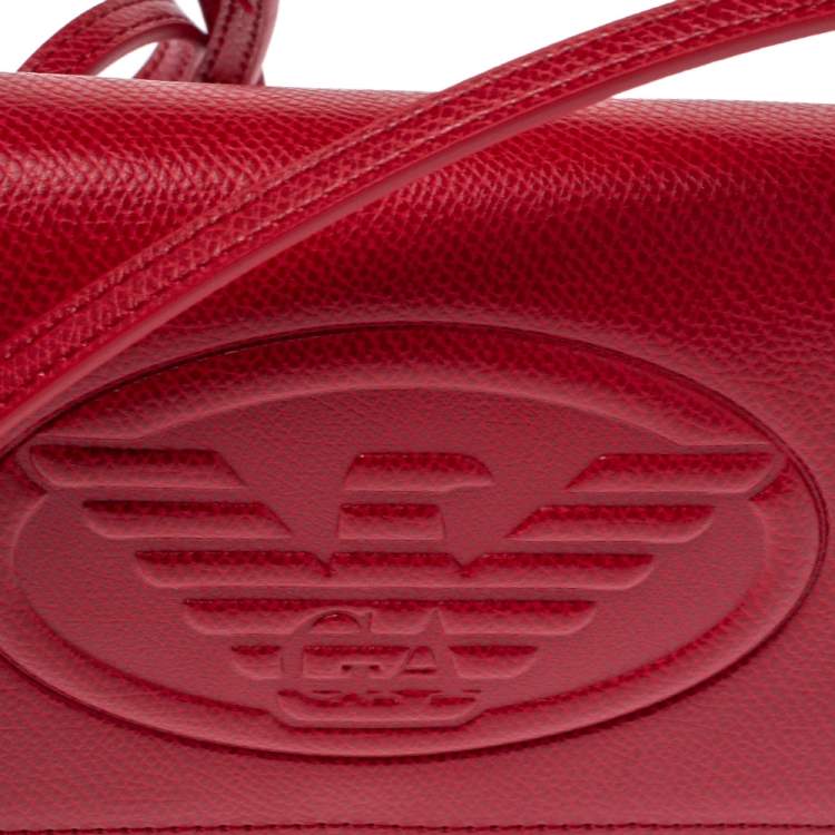 Pre Owned Emporio Armani Red Leather Flap Crossbody Bag