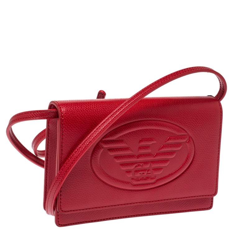Pre Owned Emporio Armani Red Leather Flap Crossbody Bag