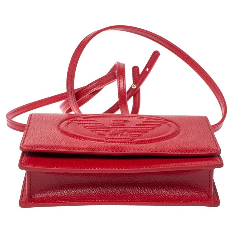Pre Owned Emporio Armani Red Leather Flap Crossbody Bag