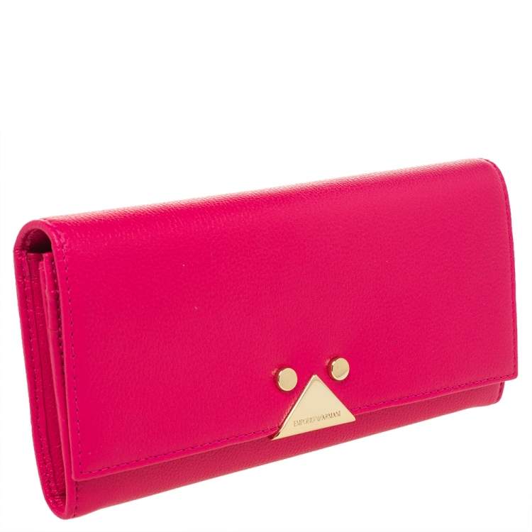 Pre Owned Emporio Armani Pink Leather Flap Continental Wallet