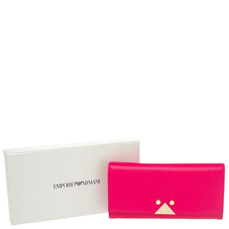 Pre Owned Emporio Armani Pink Leather Flap Continental Wallet