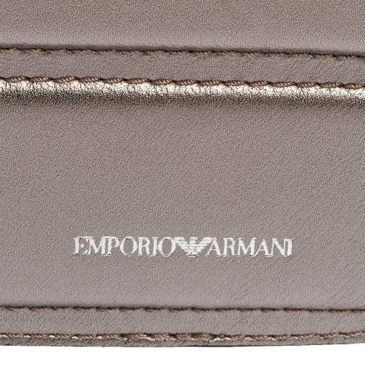 Pre Owned Emporio Armani Metallic Grey Leather Structured Logo Crossbody Bag