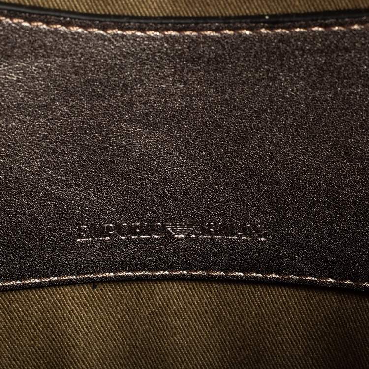 Pre Owned Emporio Armani Metallic Grey Leather Structured Logo Crossbody Bag