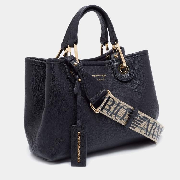 Pre Owned Emporio Armani Black Leather Small MyEA Shopper Tote