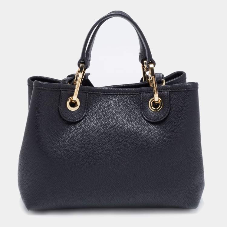 Pre Owned Emporio Armani Black Leather Small MyEA Shopper Tote