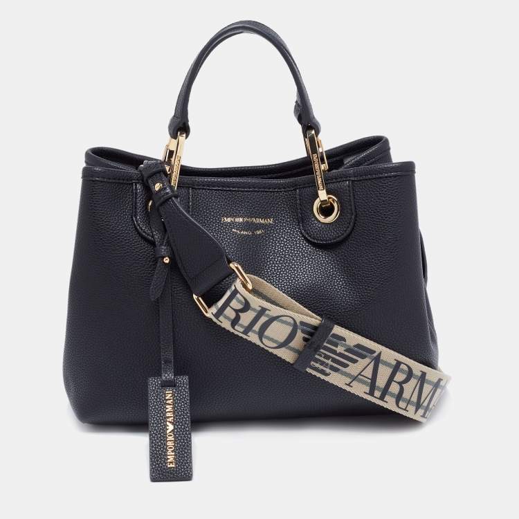 Pre Owned Emporio Armani Black Leather Small MyEA Shopper Tote