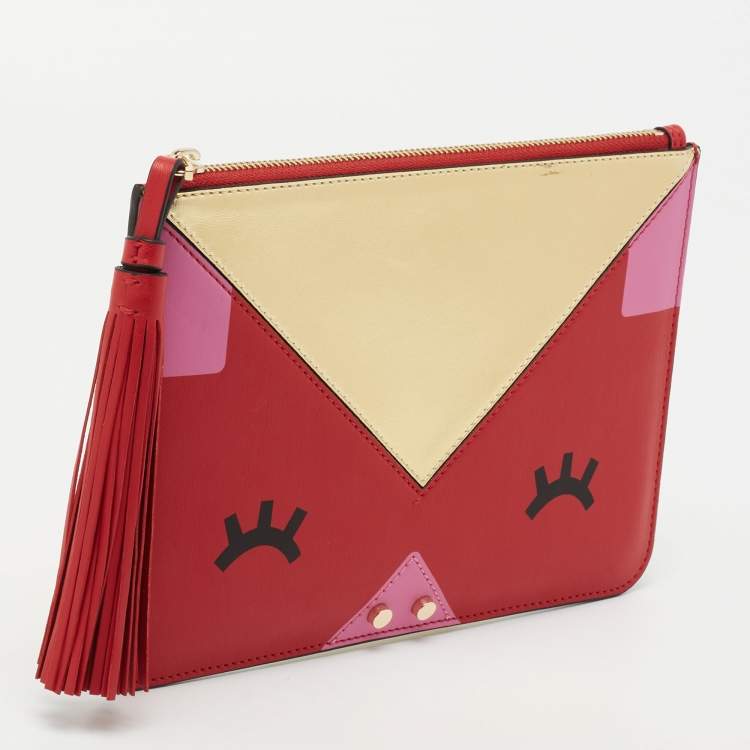 Pre Owned Emporio Armani Multicolor Leather Zip Wristlet Clutch
