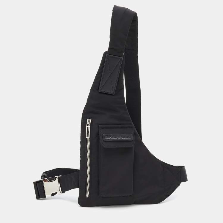 Pre Owned Emporio Armani Black Nylon Logo Belt Bag