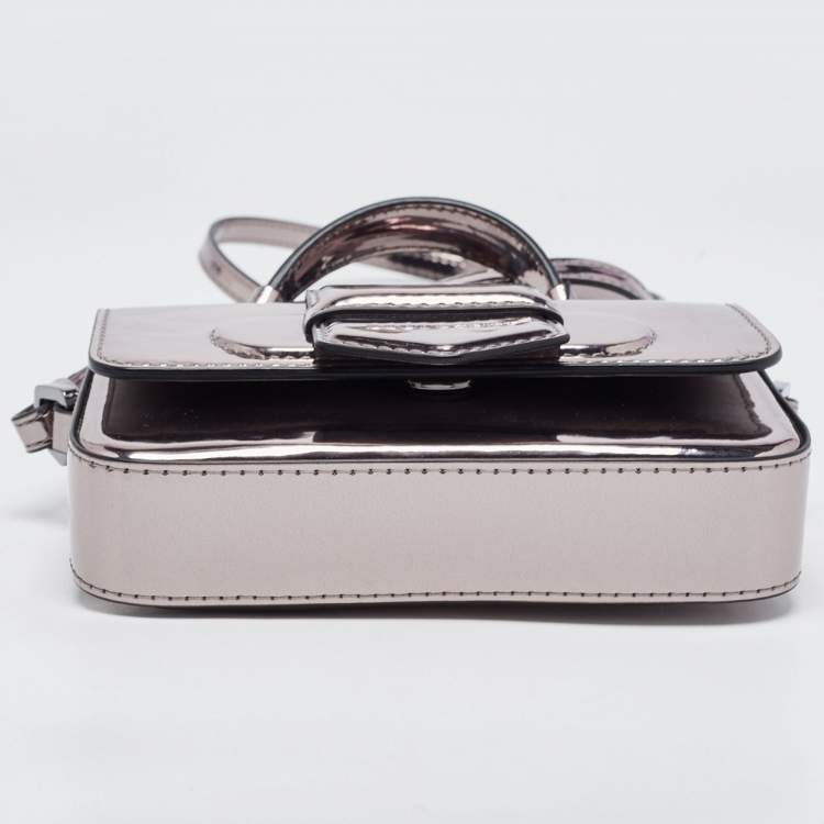 Pre Owned Emporio Armani Metallic Grey Patent Leather Mini Flap Top Handle Bag