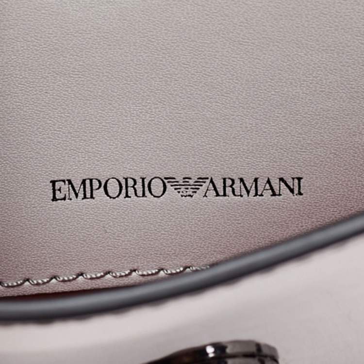 Pre Owned Emporio Armani Metallic Grey Patent Leather Mini Flap Top Handle Bag