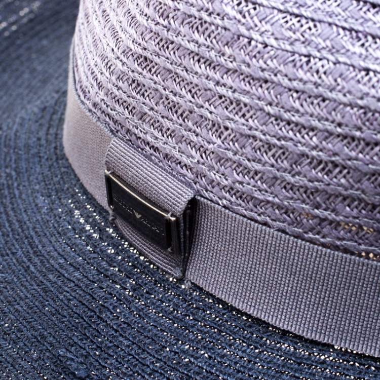 Pre Owned Emporio Armani Grey Ombre Fedora Straw Hat Size 57