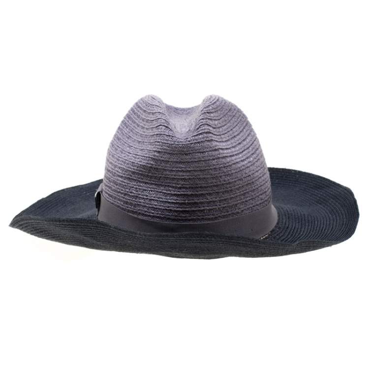 Pre Owned Emporio Armani Grey Ombre Fedora Straw Hat Size 57