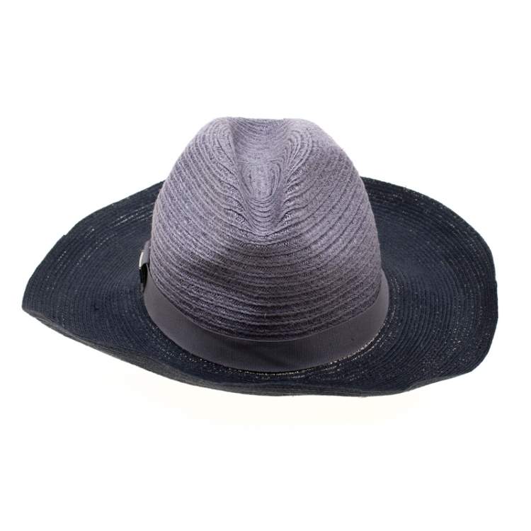 Pre Owned Emporio Armani Grey Ombre Fedora Straw Hat Size 57