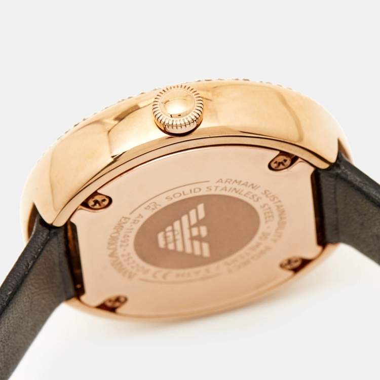 Pre Owned Emporio Armani Pavé Rose Gold Stainless Steel Leather Crystal AR11492 Women's Wristwatch 30 mm
