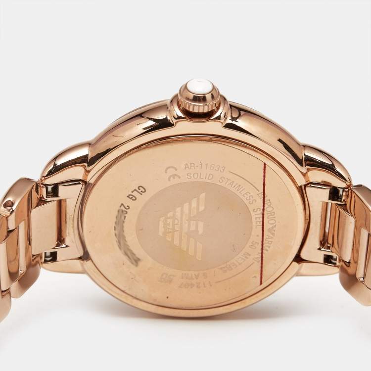 Pre Owned Emporio Armani Silver Rose Gold Plated Stainless Steel Starry Night AR11633 Women's Wristwatch 32 mm