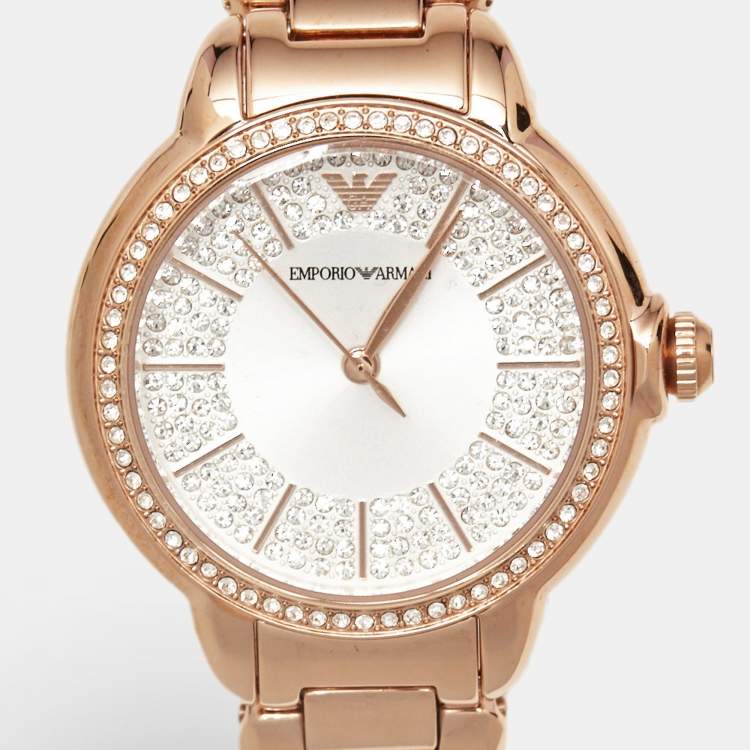 Pre Owned Emporio Armani Silver Rose Gold Plated Stainless Steel Starry Night AR11633 Women's Wristwatch 32 mm