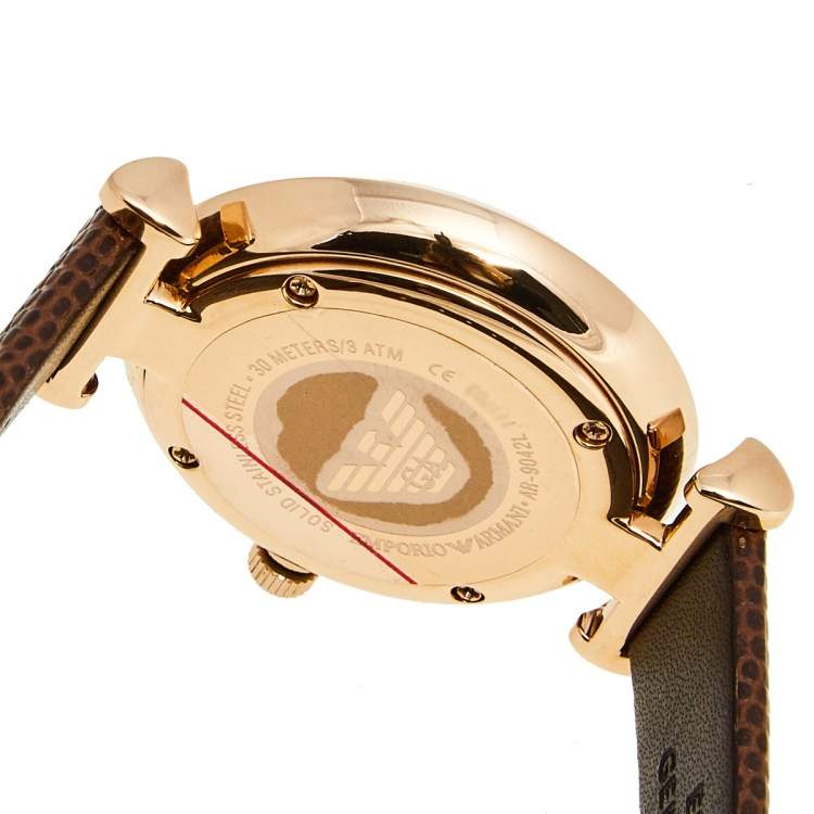 Pre Owned Emporio Armani Mother of Pearl Rose Gold Plated Stainless Steel Leather AR9042L Women's Wristwatch 32 mm