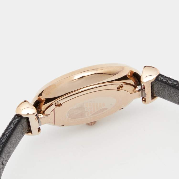 Pre Owned Emporio Armani Black Mother Of Pearl Gold PVD Coated Stainless Steel Embossed Leather Gianni T-Bar AR11060 Women's Wristwatch 32 mm