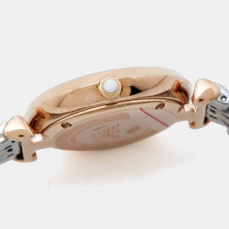 Pre Owned Emporio Armani White Crystal Two Tone Stainless Steel AR1926 Women's Wristwatch 32MM