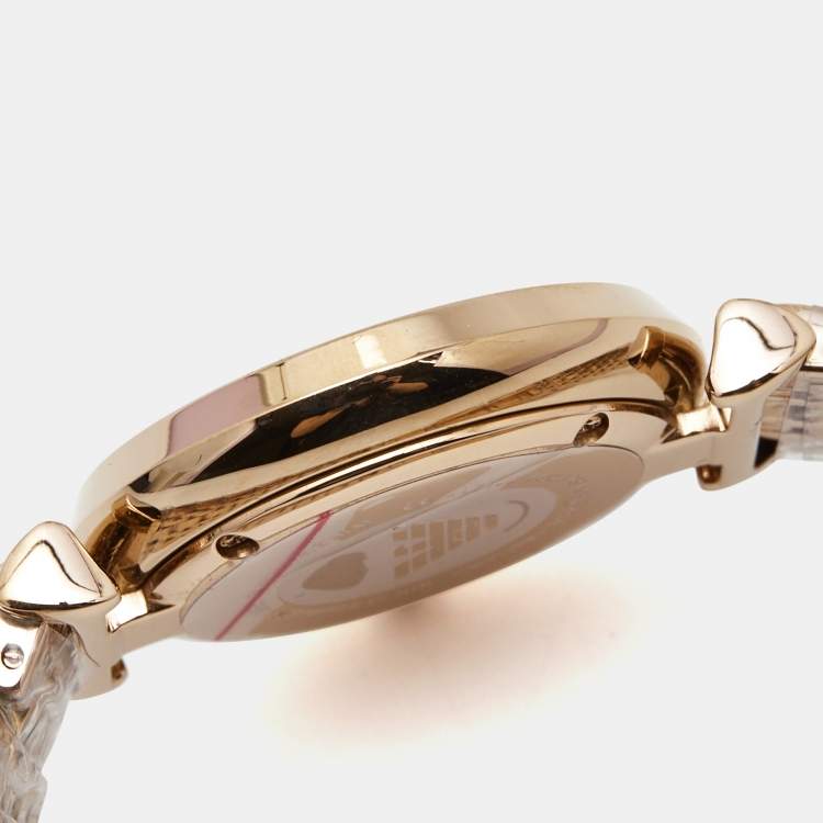 Pre Owned Emporio Armani White Crystal Pave Gold PVD Coated Stainless Steel Glitz AR11244 Women's Wristwatch 32 mm