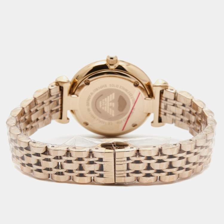 Pre Owned Emporio Armani White Crystal Pave Gold PVD Coated Stainless Steel Glitz AR11244 Women's Wristwatch 32 mm