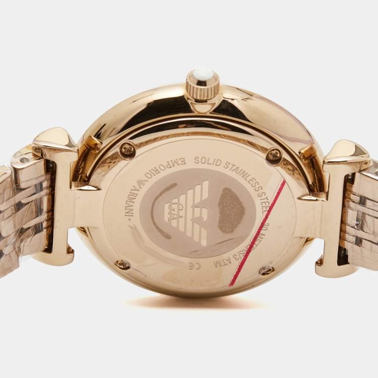 Pre Owned Emporio Armani White Crystal Pave Gold PVD Coated Stainless Steel Glitz AR11244 Women's Wristwatch 32 mm