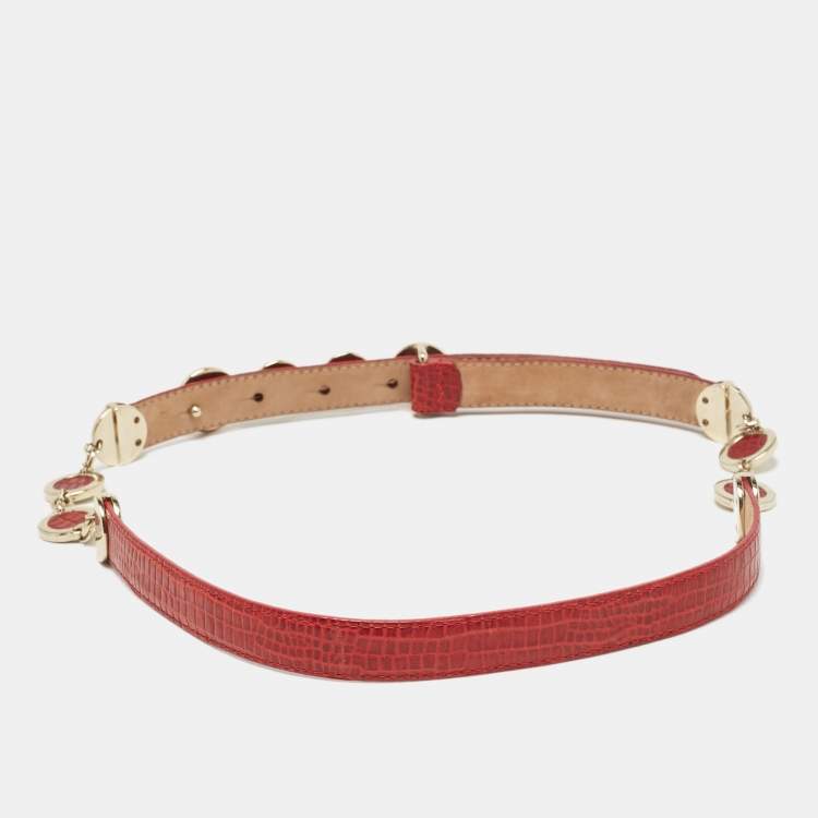 Pre Owned Emporio Armani Red Textured Leather Metail Detail Waist Belt 