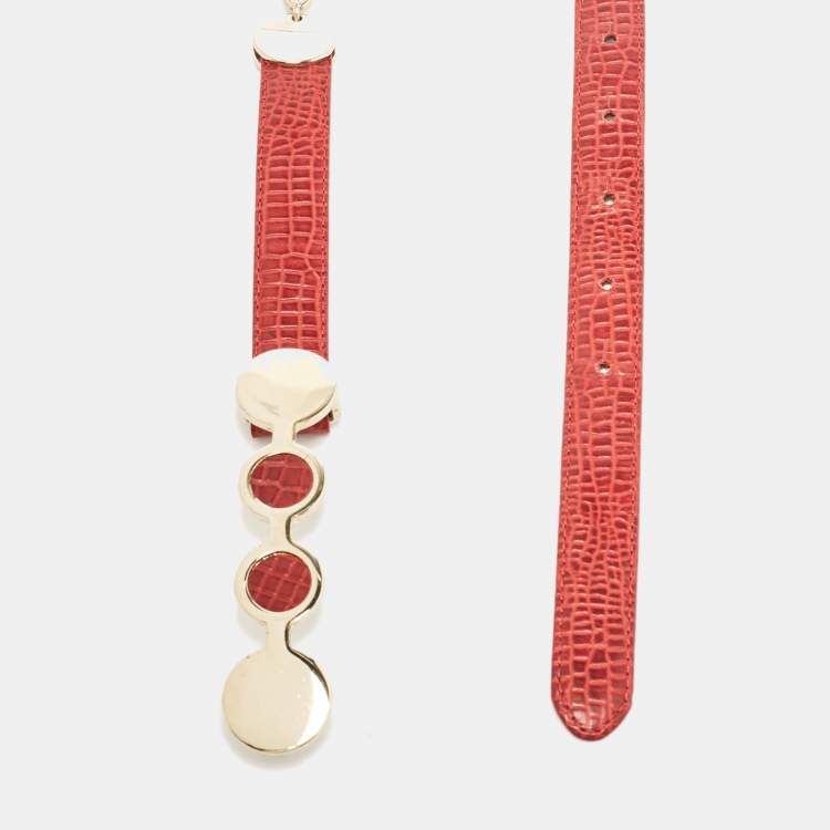 Pre Owned Emporio Armani Red Textured Leather Metail Detail Waist Belt 