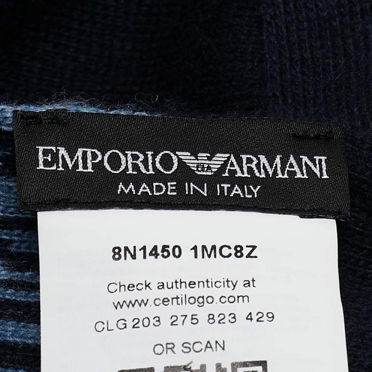 Pre Owned Emporio Armani Navy Blue Rib Knit Logo Intarsia Scarf