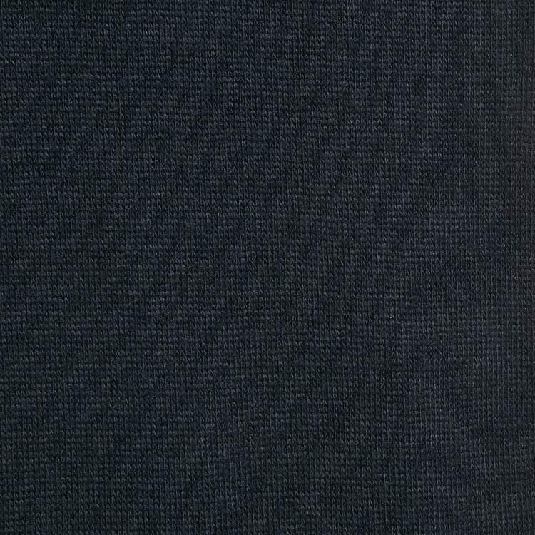 Pre Owned Emporio Armani Navy Blue Rib Knit Logo Intarsia Scarf