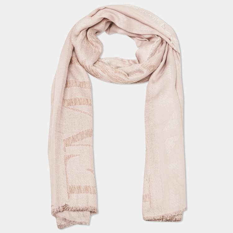 Pre Owned Emporio Armani Pink Eagle Logo Velvet and Modal Scarf
