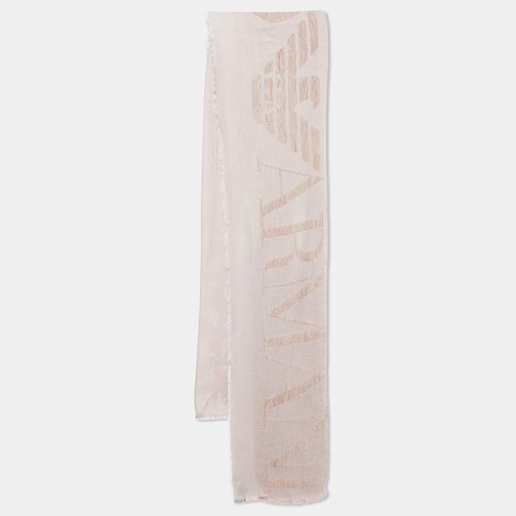Pre Owned Emporio Armani Pink Eagle Logo Velvet and Modal Scarf