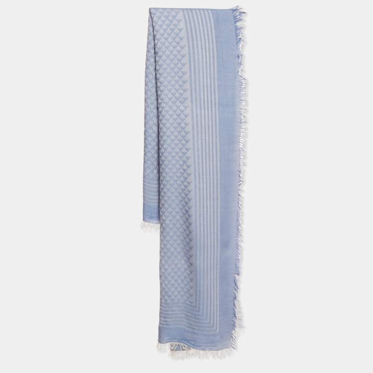 Pre Owned Emporio Armani Blue Monogram Modal Scarf 
