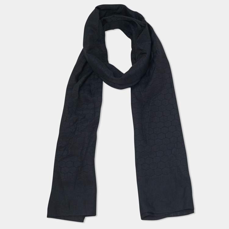 Pre Owned Emporio Armani Navy Blue Honeycomb Pattern Silk Scarf