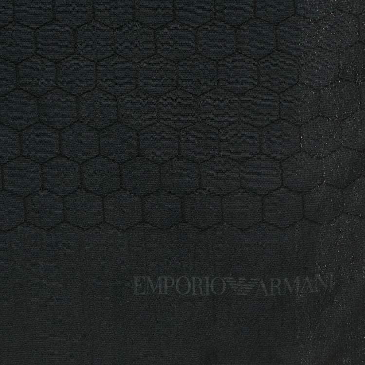 Pre Owned Emporio Armani Navy Blue Honeycomb Pattern Silk Scarf
