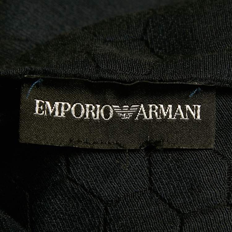 Pre Owned Emporio Armani Navy Blue Honeycomb Pattern Silk Scarf