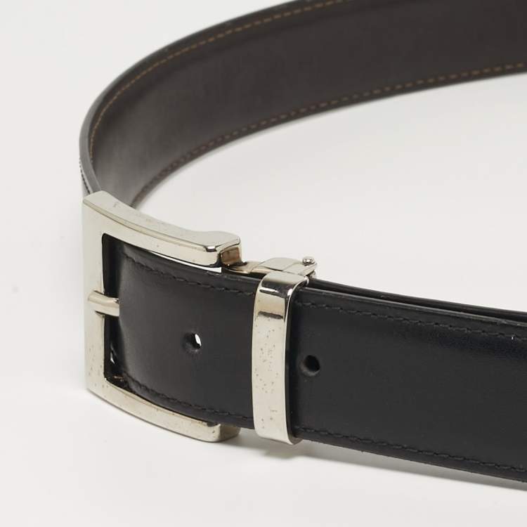 Pre Owned Emporio Armani Reversible Cut to Size Buckle Belt Black Leather