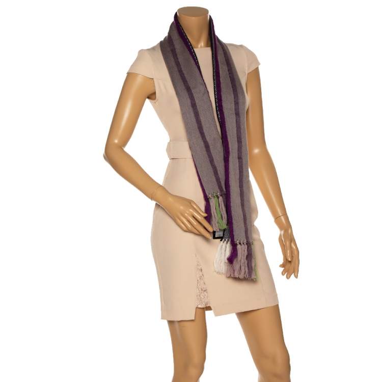 Pre Owned Emporio Armani Purple Wool Striped Stole