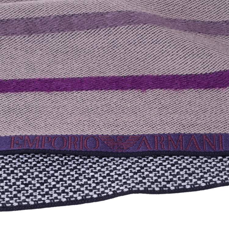 Pre Owned Emporio Armani Purple Wool Striped Stole