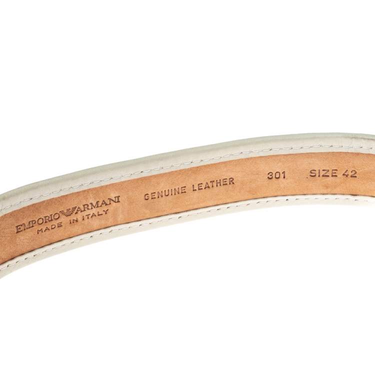 Pre Owned Emporio Armani Beige/Light Green Canvas and Leather Trim Logo Buckle Belt 85CM