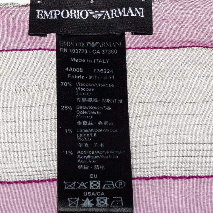 Pre Owned Emporio Armani Purple & Grey Striped Silk Stole 