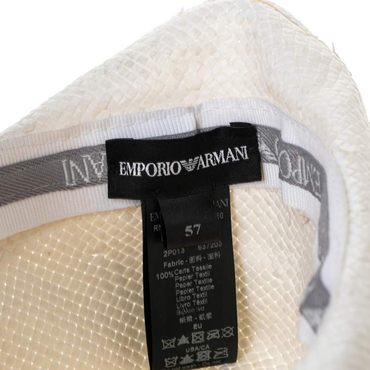 Pre Owned Emporio Armani White Paper Hat Size 57