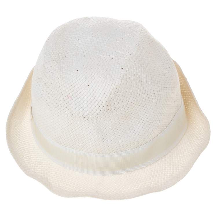 Pre Owned Emporio Armani White Paper Hat Size 57