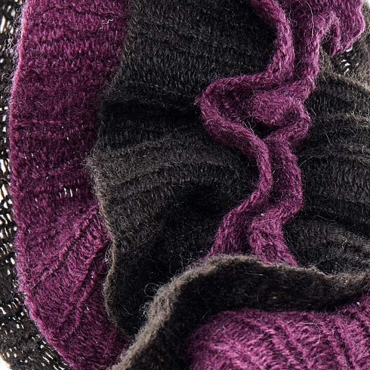 Pre Owned Emporio Armani Brown & Magenta Ruffled Pom Pom Detail Wool Stole