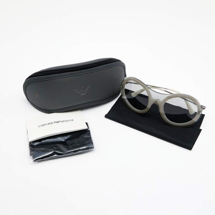 Pre Owned Emporio Armani White/Grey 4055 Round Shield Sunglasses
