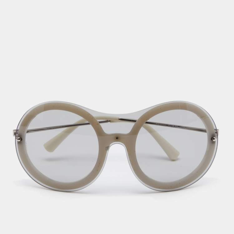 Pre Owned Emporio Armani White/Grey 4055 Round Shield Sunglasses