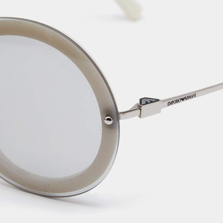 Pre Owned Emporio Armani White/Grey 4055 Round Shield Sunglasses